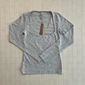 NWT SKIMS Cotton Jersey Scoop Neck Long Sleeve Top - Light Heather Grey - S